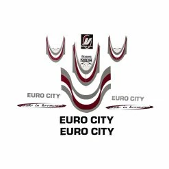 Nicht Angegeben Fahrrad DEKOR Satz Aufkleber Rahmen Frame Decal Sticker EURO CITY Rot Weiß Grau